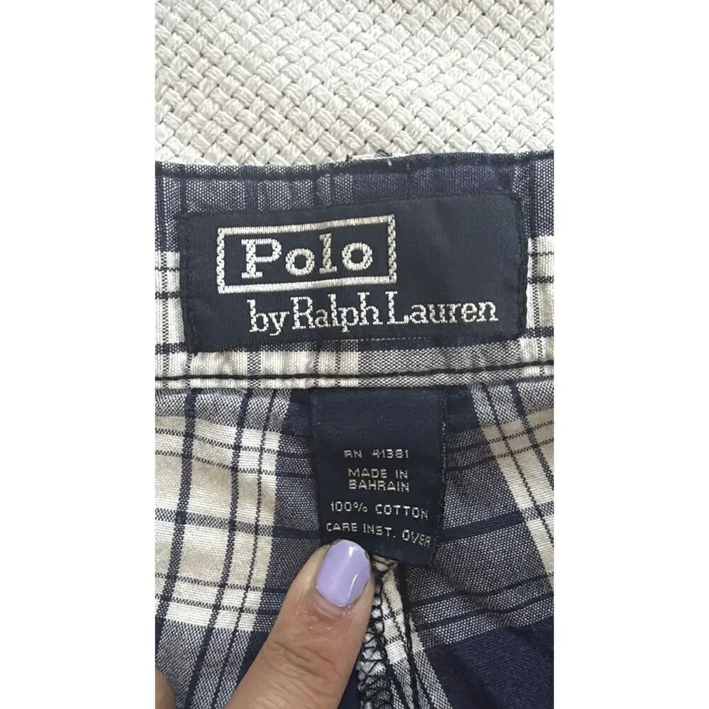 Polo Ralph Lauren Blue White Plaid Cotton Shorts Size 36 Vintage Men’s Golfwear